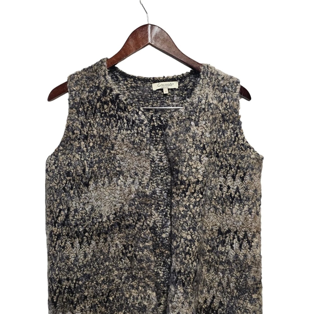 Cocogio Cardigan Wool Blend Open Front Long Sweater Vest‎ Gray